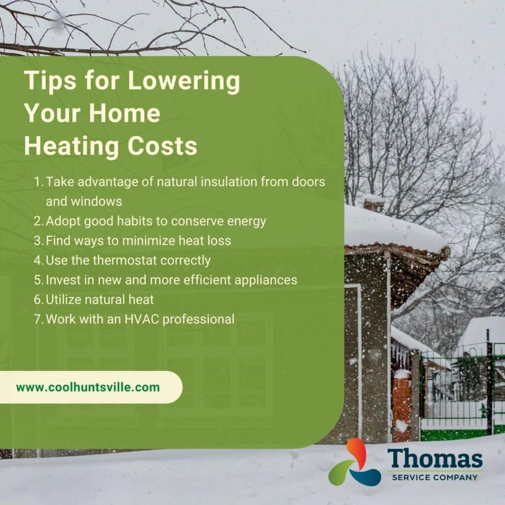 tips for lowering heating costs during winter infographic